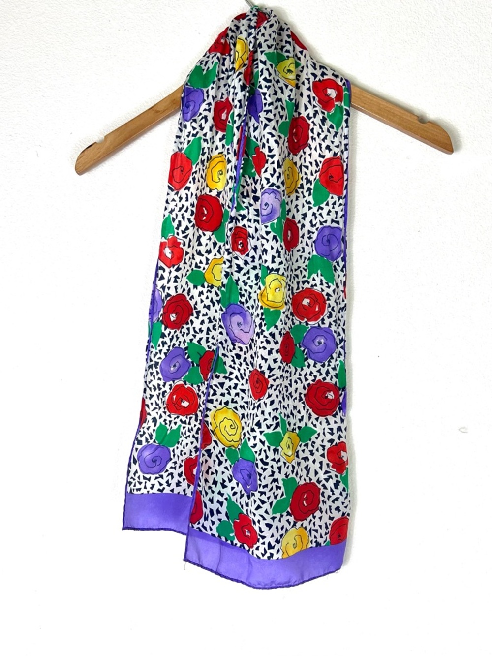 Barr Beards Vintage 90s 100% Silk Floral Scarf, Purple Yellow Red Green